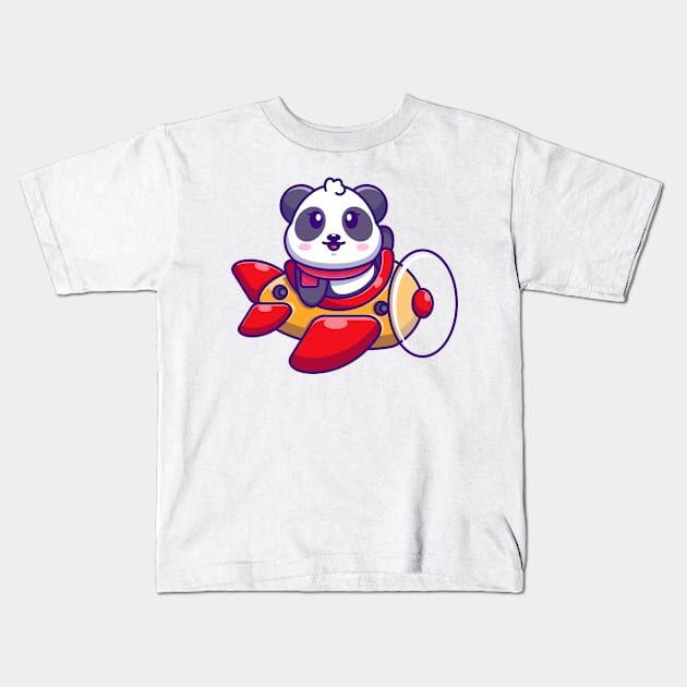 Cute baby panda driving plane cartoon Kids T-Shirt by Wawadzgnstuff